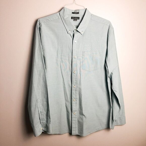 Eddie Bauer Classic Fit 100% Cotton Button Down Shirt Large Mens Green - Picture 1 of 5